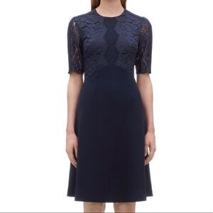 Whistles Tillie Lace Insert Fit and Flare Dress in Navy, Size 6